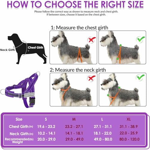 Lukovee No Pull Dog Harness and Leash Set - Heavy Duty Dog Vest with Soft Velvet Padding for Medium Large Dogs, Adjustable Reflective Tactical Harness with 2 Control Handles & Front Clip (M, PU) - color: Purple, size: Medium