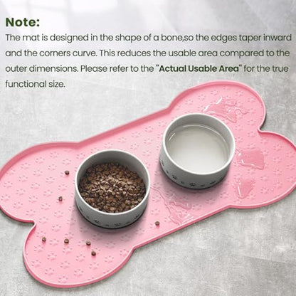 PWTAA Dog Food Mat Anti-Slip Silicone Dog Bowl Mat Thicker Pet Placemat Waterproof Cat Feeder Pad with Raised Edge Puppy Kitten Feeding Mats Suitable Small Medium-Sized Dogs Cats Eating Tray - color: Pink, size: 19.4" x 9.8"