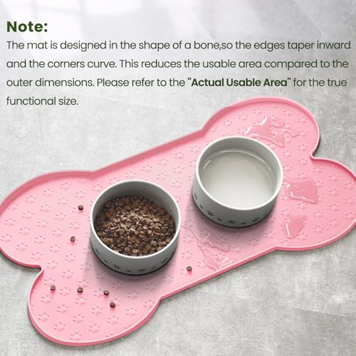 PWTAA Dog Food Mat Anti-Slip Silicone Dog Bowl Mat Thicker Pet Placemat Waterproof Cat Feeder Pad with Raised Edge Puppy Kitten Feeding Mats Suitable Small Medium-Sized Dogs Cats Eating Tray - color: Pink, size: 25.6" x 13"