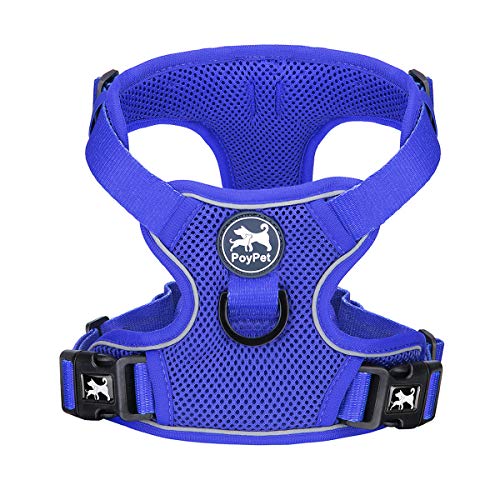 PoyPet Reflective Soft Breathable Mesh Dog Harness Choke-Free Double Padded Vest with Adjustable Neck and Chest(Royal Blue,XS) - color: Royal Blue, size: XS