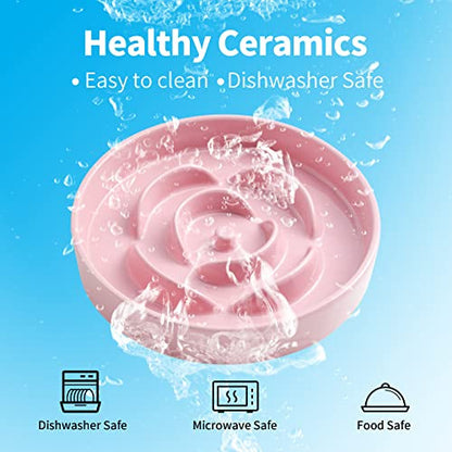 8.66 in Pink Ceramic Slow Feeder Dog Bowl for Medium and Large Breed,Pet Feeding Dog Food Water Dish Heavy Weighted,Puppy Bowl for Fast Eaters,Puzzle Slow Eating Dish Modern Cute - color: Pink Slow Feeder