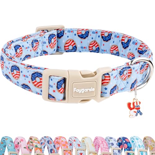 Faygarsle Patriotic Dog Collar, 4th of July Design, American Flag Pattern, Light Blue Summer Design for Small Medium Large Dogs L - color: Blue Flag, size: Large