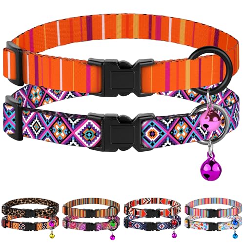 2 Pack Cat Collars with Bell - Breakaway Soft Collar for Girl & Boy Cats, Adjustable Safety Cute Kitten Collars – Comfortable Stylish Patterned Print Design Lightweight (Aztec + Serape) - color: Aztec + Serape