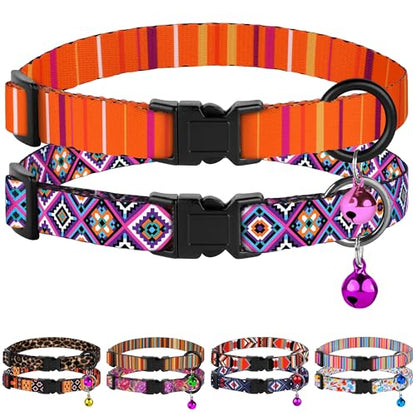 2 Pack Cat Collars with Bell - Breakaway Soft Collar for Girl & Boy Cats, Adjustable Safety Cute Kitten Collars – Comfortable Stylish Patterned Print Design Lightweight (Aztec + Serape) - color: Aztec + Serape