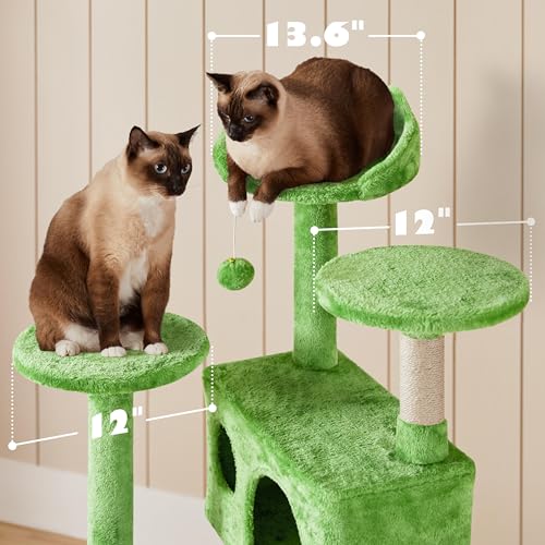 Yaheetech 54in Cat Tree, Cat Tower with Large Condo Sisal Scratching Posts and Dangling Balls, Pet Furniture for Kitten, Green - color: Green, size: 54in