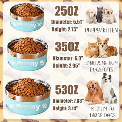 Personalized Dog Bowls with Name, BUGMKCS Customized Steel-stanless Pet Water Bowls for Both Cat & Dog, Engraved Dog Water Bowl, Durable Cute Double Layer Reinforcement Cat Food Bowl for Pets Gifts