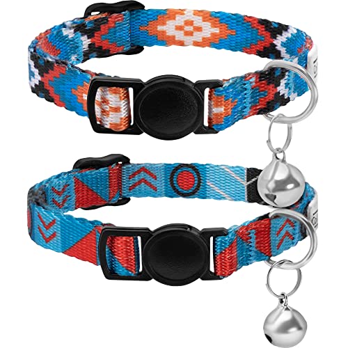 CollarDirect Cat Collar Breakaway with Removable Bell Set of 2 PCS - color: Blue Ethnic & Aztec