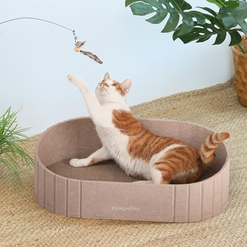 FUKUMARU Cat Scratcher, 24 Inch Sofa Shape Cat Scratching Bed, Reversible Detachable Cats Scratching Board, Round Cats Scratch Pads Refill Indoor, Beige - color: Beige