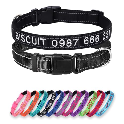 Padded Dog Collar,Soft Neoprene Personalized Pet Collar,Custom Embroidered Pet Name and Phone Number,Breathable Nylon Dog Collars,Quick Release Snap Buckle Dog Collar,Black - color: Black