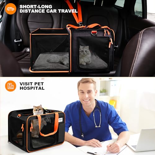 pidipiti 20 x 14 x 14 inches Expandable pet Carrier for 1 Large cat Under 25 lbs,2 Medium Cats 20 lbs+,cat Crate/Bag for Short Trip/Long Distance car Travel - size: Large(expandable)