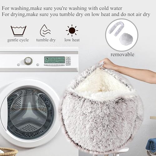 Keep Warm Lapcatz Nest Bed, Cat Bed Round Fluffy Hooded Cat Bed Cave, Anti-Slip Bottom and Machine Washable,Removable Washable Round Beds for Small Medium Pets (Coffee,70cm/27.5inch) - color: Coffee, size: 70cm/27.5inch