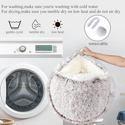 Keep Warm Lapcatz Nest Bed, Cat Bed Round Fluffy Hooded Cat Bed Cave, Anti-Slip Bottom and Machine Washable,Removable Washable Round Beds for Small Medium Pets (Grey,80cm/31.5inch) - color: Grey, size: 80cm/31.5inch