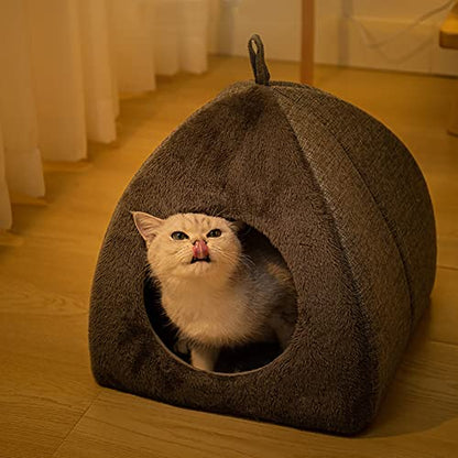 Eforcase Cat Cave Bed for Indoor Cats - Foldable House Tent With Removable Cushion Pad - Soft Enclosed Covered Pet Bed for Kittens - size: Small