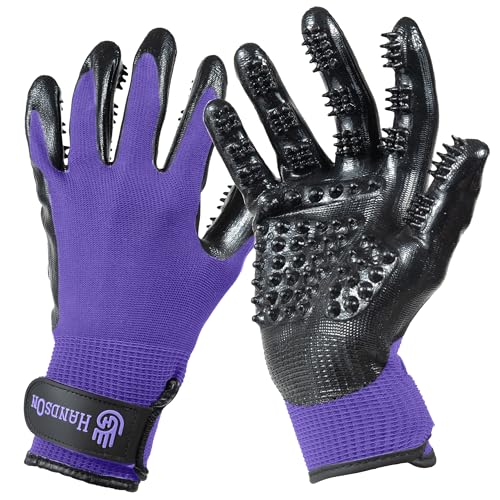 H HANDSON Pet Grooming Gloves - Patented #1 Ranked, Award Winning Shedding, Bathing, & Hair Remover Gloves - Gentle Brush for Cats, Dogs, and Horses (Purple, Large) - color: Mono Purple, size: Large (1 Pair)