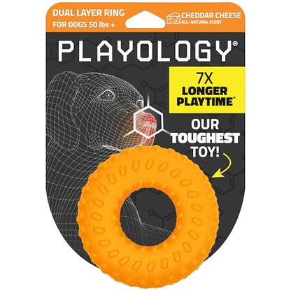 Playology Dog Toys | Dual Layer Ring Durable Dog Toy for Tough Chewers | Cheddar Cheese Scented Jumbo Chew Toy for Large Dogs - size: Jumbo, style: Cheddar Cheese