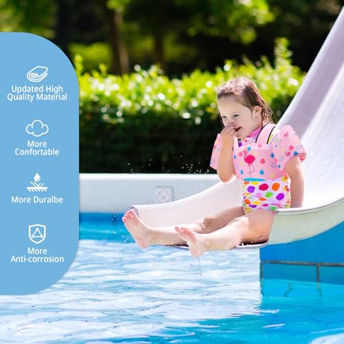 Toddler Swim Vest Floaties for 22-66 lbs / 2-6 Y Kids Swim Jacket with Adjustable Safety Buckle Arm Wings Swim Training for Boys and Girls Beach Boating Pool Floats - color: Pink Flamingo