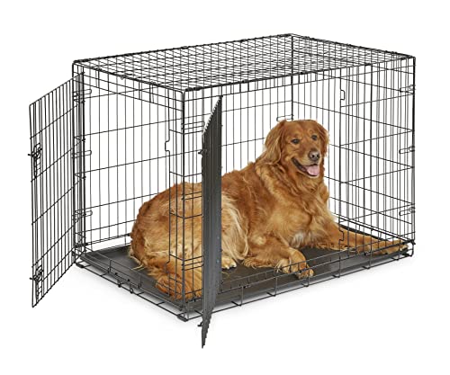 Midwest Homes for Pets 42-Inch New World Crate for Large Breeds, 71-90 lbs, Double Door Folding Dog Crate, Leak-Proof Tray & Secure Latches, Portable, Durable & Easy to Assemble - size: 42.0"L x 28.0"W x 31.0"H