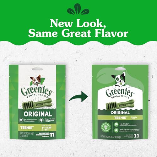 Greenies Veterinarian-Recommended Adult Natural Dental Dog Treats Teenie Size, Dog Dental Chews, Original Flavor, 3 oz. Pack, 11 Count (Pack of 6) - size: 11 Count (Pack of 6)