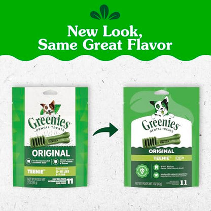 Greenies Veterinarian-Recommended Adult Natural Dental Dog Treats Teenie Size, Dog Dental Chews, Original Flavor, 3 oz. Pack, 11 Count (Pack of 6) - size: 11 Count (Pack of 6)