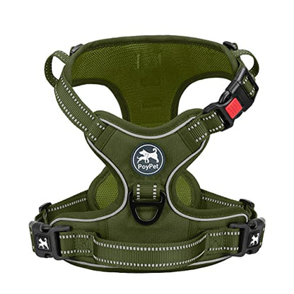 PoyPet No Pull Dog Harness, No Choke Reflective Dog Vest, Adjustable Pet Harnesses with Easy Control Padded Handle for Small Medium Large Dogs(Military Green,XS) - color: Military Green, size: XS