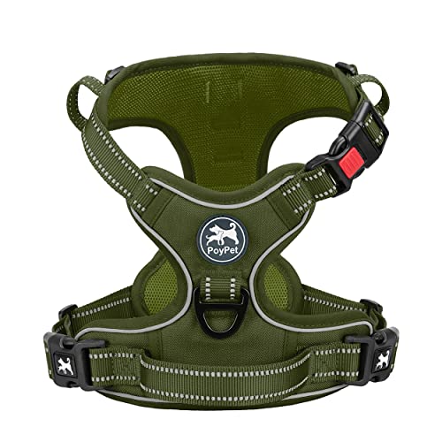 PoyPet No Pull Dog Harness, No Choke Reflective Dog Vest, Adjustable Pet Harnesses with Easy Control Padded Handle for Small Medium Large Dogs(Military Green,XS) - color: Military Green, size: XS