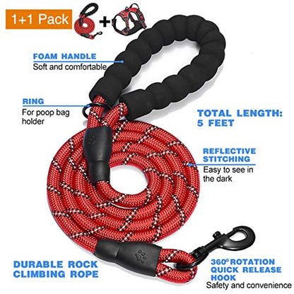 tobeDRI No Pull Dog Harness Adjustable Reflective Oxford Easy Control Medium Large Dog Harness with A Free Heavy Duty 5ft Dog Leash - color: Red Harness+Leash, size: Medium