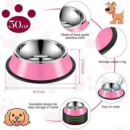 Roshtia 6 Pcs 30 oz Stainless Steel Dog Bowl, Dog Food Water Bowl with Anti Skid Silicone Base Stackable Dishwasher Safe Pet Puppy Dishes for Medium Large Dogs Cat Multipet Families - size: 30 oz