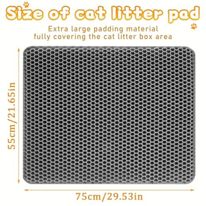 Cat Litter Mat Double Layer Waterproof Urine Proof Trapping, Gray, 30x22 Inch, Honeycomb Pattern, Eva Foam