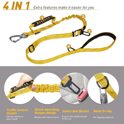 AUBELL Tactical Dog Leash Heavy Duty,4-6ft Reflective Strong No Pull Bungee Leash for Medium Large Dogs with Comfortable Padded Double Handle,Car Seat Belt,360 Degree Rotating Carabiner,Yellow - color: M/L-Yellow(4-6FT)
