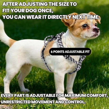 Roses&Poetry Dog Harness Small Sized Dog, 6 Point Adjustable Fit No Pull Harness with Handle for Control and Easy Walking, Reflective Pet Halter Harnesses（Blackwhite-S） - color: Checkered（Harness Only Without Leash）, size: S