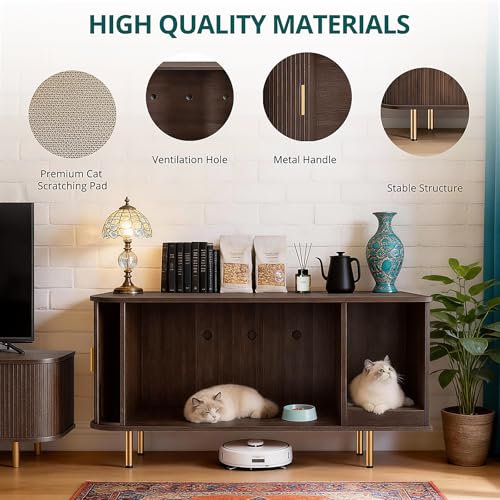 Cat Litter Box Enclosure with Scratch Pad, Sliding Door, 38.5" Cat Litter Furniture Hidden Litter Box Cabinet, Modern Indoor Cat House, TV Stand, Side End Table for Living Room (Dark Walnut) - color: Dark Walnut