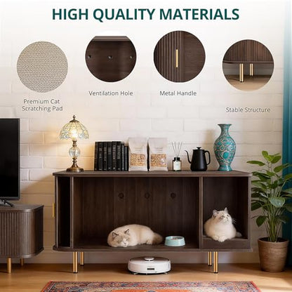 Cat Litter Box Enclosure with Scratch Pad, Sliding Door, 38.5" Cat Litter Furniture Hidden Litter Box Cabinet, Modern Indoor Cat House, TV Stand, Side End Table for Living Room (Dark Walnut) - color: Dark Walnut