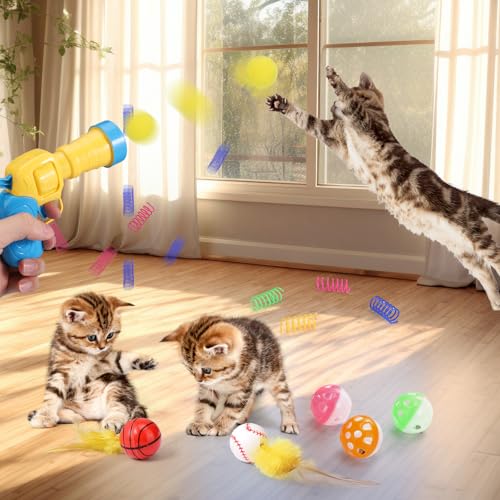 Palksky Interactive Cat Toys with Cat Ball Pit, Toy Balls, Ball Launcher, Spring Toys for Bored Indoor Cats Self Play, Enrichment Toy for Fun and Exercise - style: Cat Toys ( with Ball Launcher )