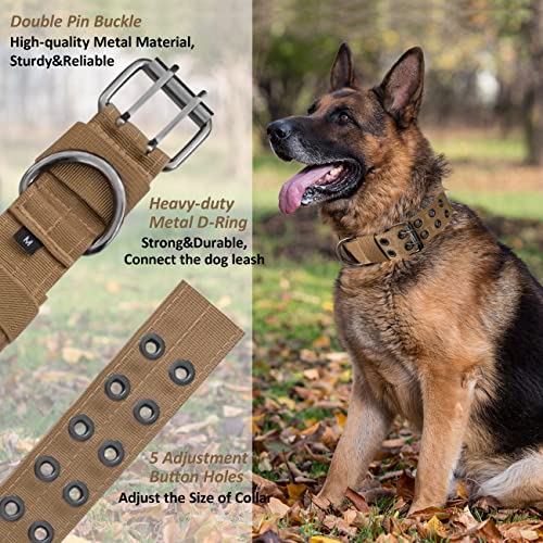 Tactical Dog Collar with Handle, Military Adjustable Heavy Duty Metal Buckle Dog Collars Soft Nylon Training Collar for Medium Large Dogs (Brown, Medium) - color: Brown-HD, size: M