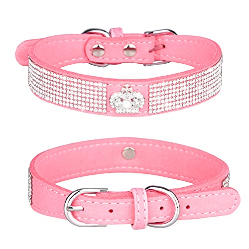 Rhinestone Dog Collar, Cute Dazzling Sparkling Soft Suede Leather Adjustable Pet Dog Cat Collar Crystal Diamond for Puppy Small Medium Large Dogs (XS:21 - 27 cm, Pink-3) - color: Pink-3, size: XS:21 - 27 cm