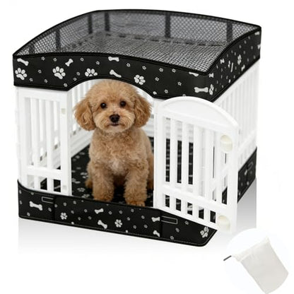 Dog Playpens Cover and Bottom Mat Set,Playpen Not Included, Non-Slip Dog Crate Covers 36 Inch, Dog Playpen Bottom Pad, Washable Reusable Puppy Playpen Pad for Pet PlayPen, Dog Kennel Covers 36 Inch