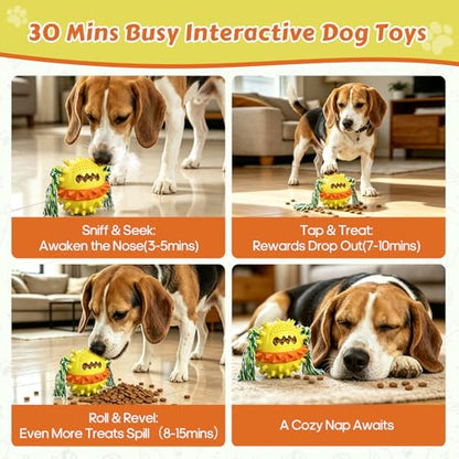 Dog Chew Toys Floating 4" Squeaky Ball for Aggressive Chewers Toothbrush Teething Cleaning Toys Outdoor Swimming Interactive Tough Toys with Treat Dispenser Ball for Medium and Large Dogs - color: Yellow