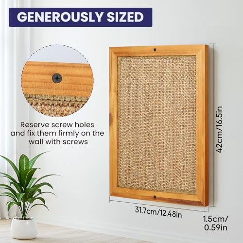 Large Sisal Cats Wall Scratcher, Floor or Wall Mounted Cat Scratching Mat, Durable cat Scratch Pads for Indoor Cats, Framed Sisal Scratch Pad Mat, Wall Cat Scratching Post for Furniture Protector - size: Extra Large