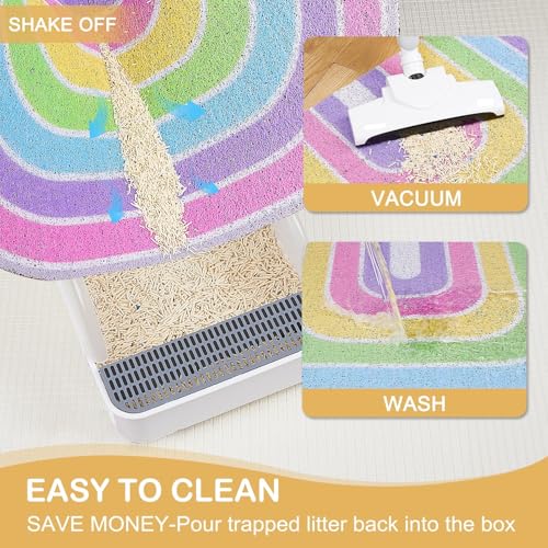 Cat Litter Mat Quality Litter Box Mat Large Non-Slip Cat Litter Mat Litter Trapping Mat Soft Kitty Litter Mat Compatible Two Litter Boxes Cat Products Easy to Clean,Pink,L - color: Pink Rainbow, size: L(33.5" x 22.4")