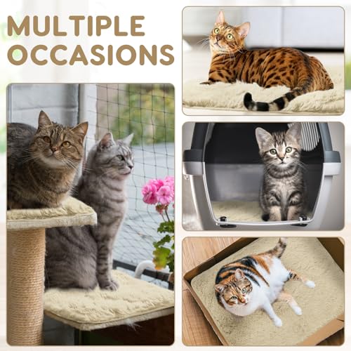 Drydiet 4 Pack Self Warming Cat Pad Self Heating Cat Mat Thick Faux Fur Plush Pet Bed Thermal Washable Dog Mat Anti Slip Bottom for Outdoor Indoor Pets(Camel,16" X 20")