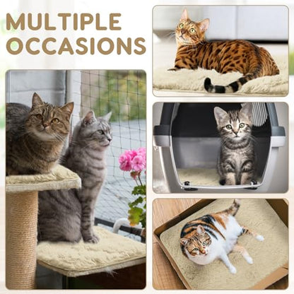 Drydiet 4 Pack Self Warming Cat Pad Self Heating Cat Mat Thick Faux Fur Plush Pet Bed Thermal Washable Dog Mat Anti Slip Bottom for Outdoor Indoor Pets(Camel,16" X 20")