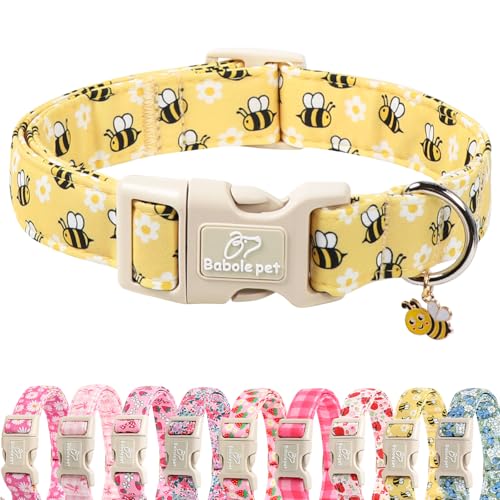 Bee & Daisy Dog Collar for Puppy Small Dogs - Spring/Summer Cartoon Yellow Dog Collars, Lightweight Adjustable Male Female Dogs Collars with Quick Release Buckle XS - color: Bee&Daisy, size: XS