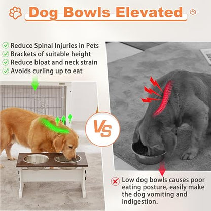 Elevated Dog Bowls,Farmhouse Dog Bowls Stand, Raised Dog Bowl with 2 Stainless Steel Wooden Dog Bowl 12 Cups 15.7''H 90 OZ Bowl-Farmhouse Style - color: Farmhouse Style, size: 12 Cups 15.7"H_90 oz Bowl