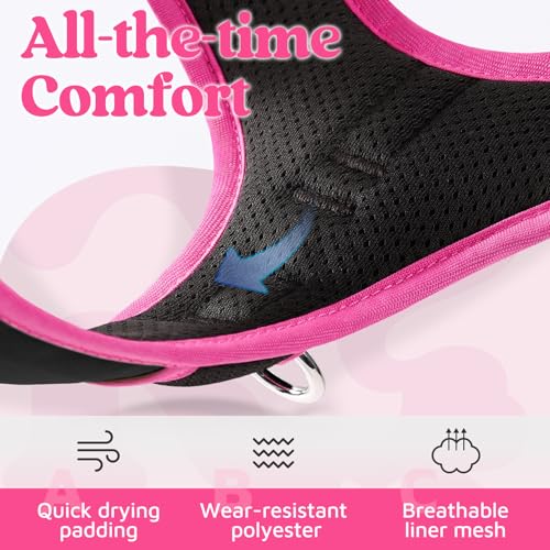 rabbitgoo Dog Harness Small Sized, No Pull Dog Vest with 3 Buckles, Adjustable Soft Padded Pet Harness with Easy Control Handle and Reflective Strips, Black & Rose Pink, S - color: Black & Rose Pink, size: Small