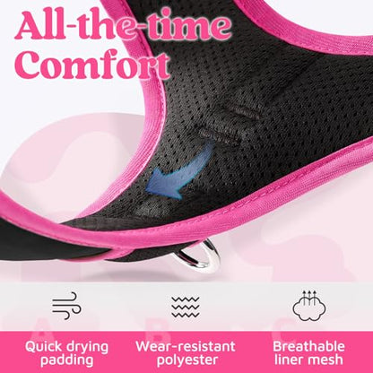 rabbitgoo Dog Harness Small Sized, No Pull Dog Vest with 3 Buckles, Adjustable Soft Padded Pet Harness with Easy Control Handle and Reflective Strips, Black & Rose Pink, S - color: Black & Rose Pink, size: Small