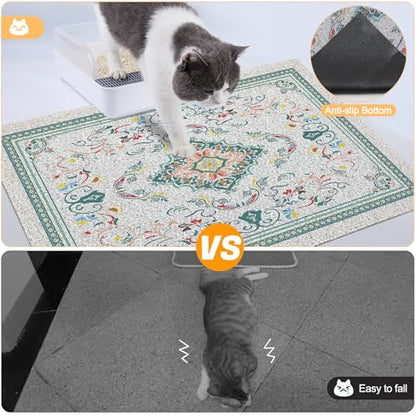 Glittme Cat Litter Mat with Non-Slip Bottom Litter Box Mat 24"X15" Litter Trapping Mat Easy to Clean Washable Cat Food Mat for Kitty,S - color: Cyan-blue, size: 24"x15"