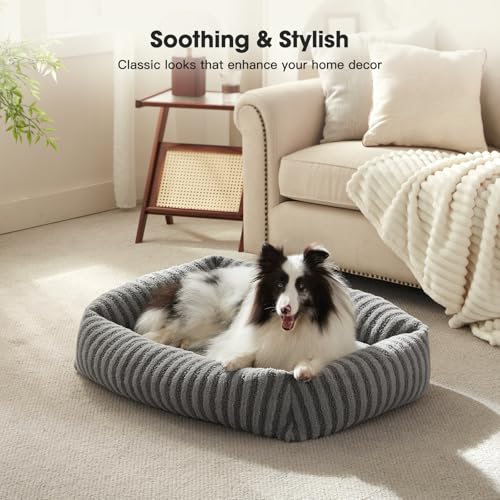 MIXJOY Medium Dog Beds for Medium Sized Dog, Calming Warming Pet Beds, Washable Dogs Bed with Removable Cover, Rectangle Pet Bed with Non-Slip Bottom, 25"x21"x7", Grey - color: Grey, size: S Plus(25"Lx21"Wx7"Th)