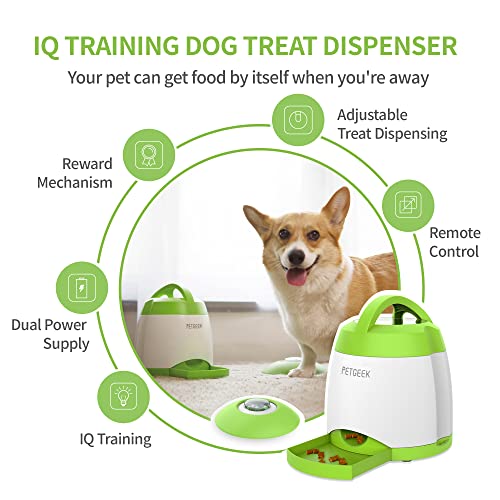 PETGEEK Automatic Dog Treat Dispenser with Button - Puzzle Memory Training Feeder, Pet Geek Button Treat Food Dispensing Toys Interactive, Iq Training Dog Feeder (Green) - color: Green 2