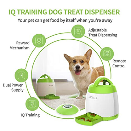 PETGEEK Automatic Dog Treat Dispenser with Button - Puzzle Memory Training Feeder, Pet Geek Button Treat Food Dispensing Toys Interactive, Iq Training Dog Feeder (Green) - color: Green 2