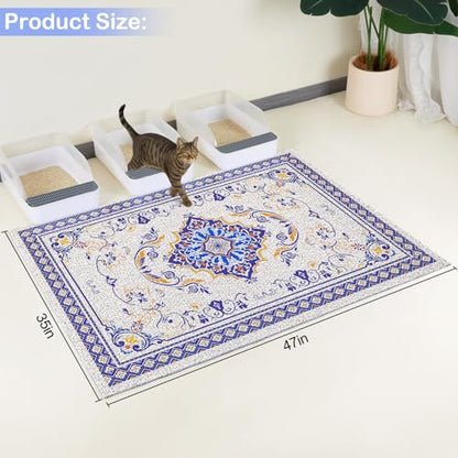 Glittme Cat Litter Mat with Non-Slip Bottom Litter Box Mat 47"X35" Litter Trapping Mat Easy to Clean Washable Cat Food Mat for Kitty,XXL - color: Blue, size: 47"x35"
